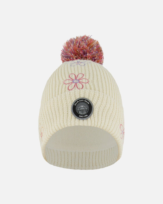 Lined Knit Pompom Hat Off-White And Pink-0