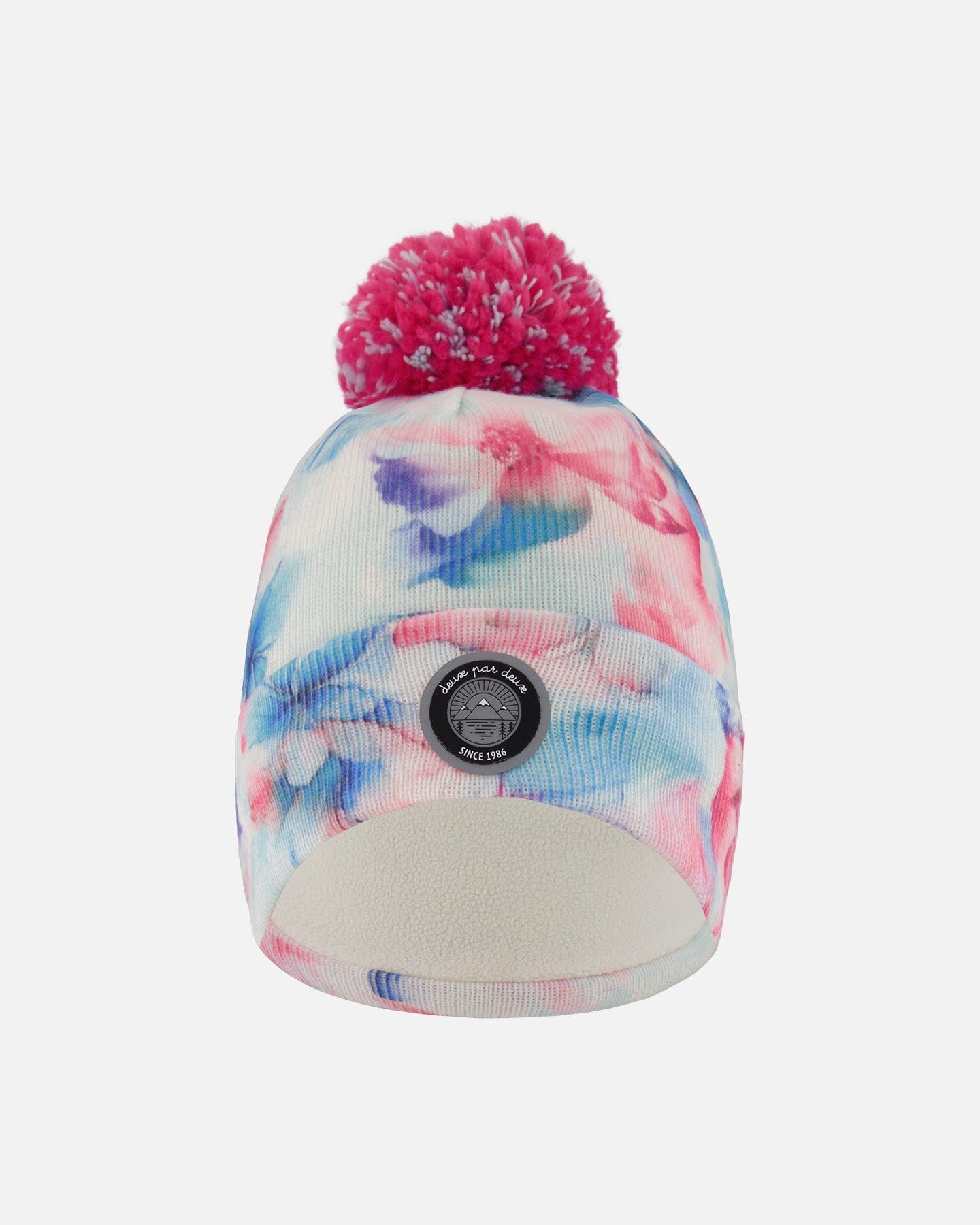 Lined Knit Pompom Hat Blue Flower Print-0