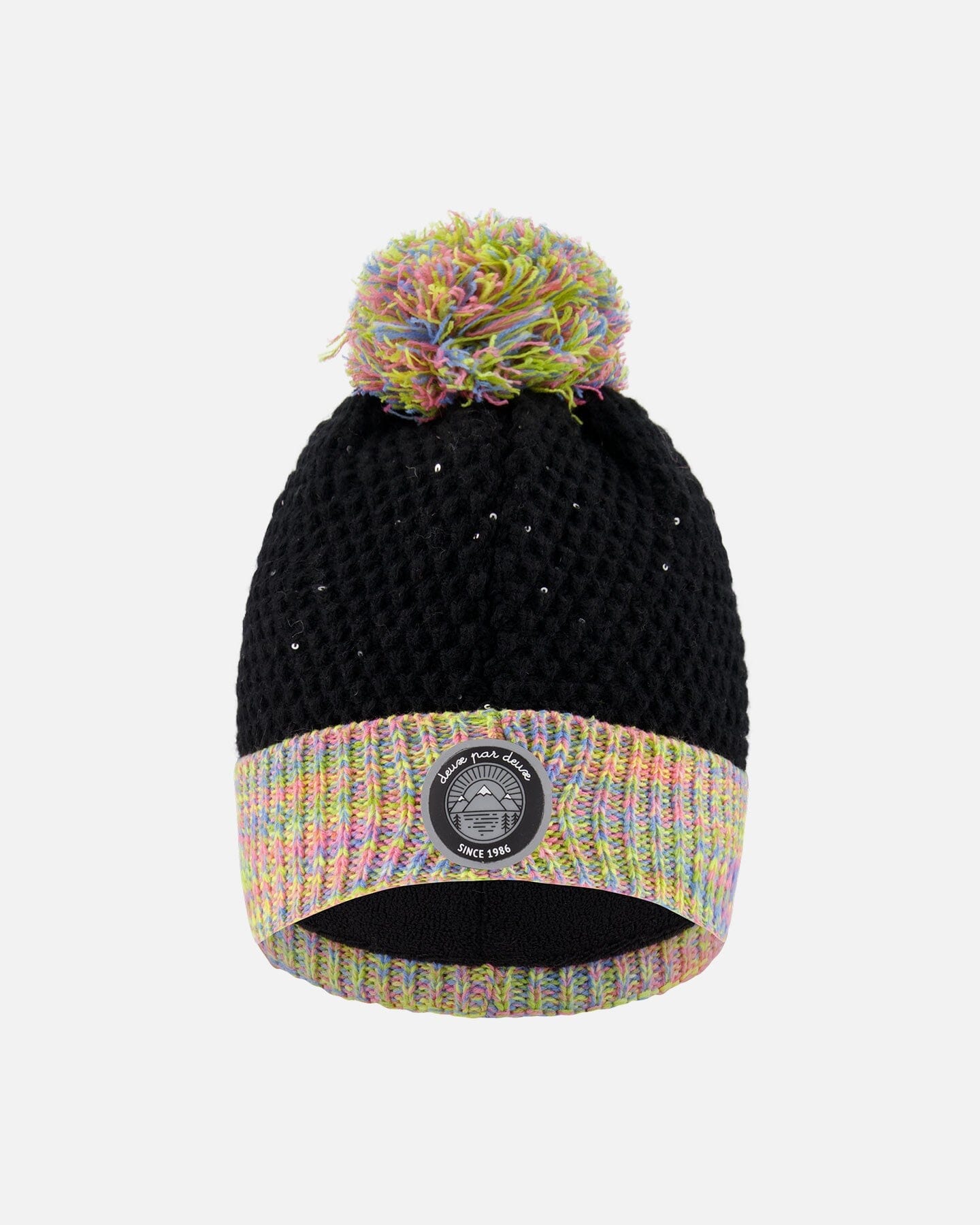 Lined Knit Hat With Pompom Black And Multicolor-0