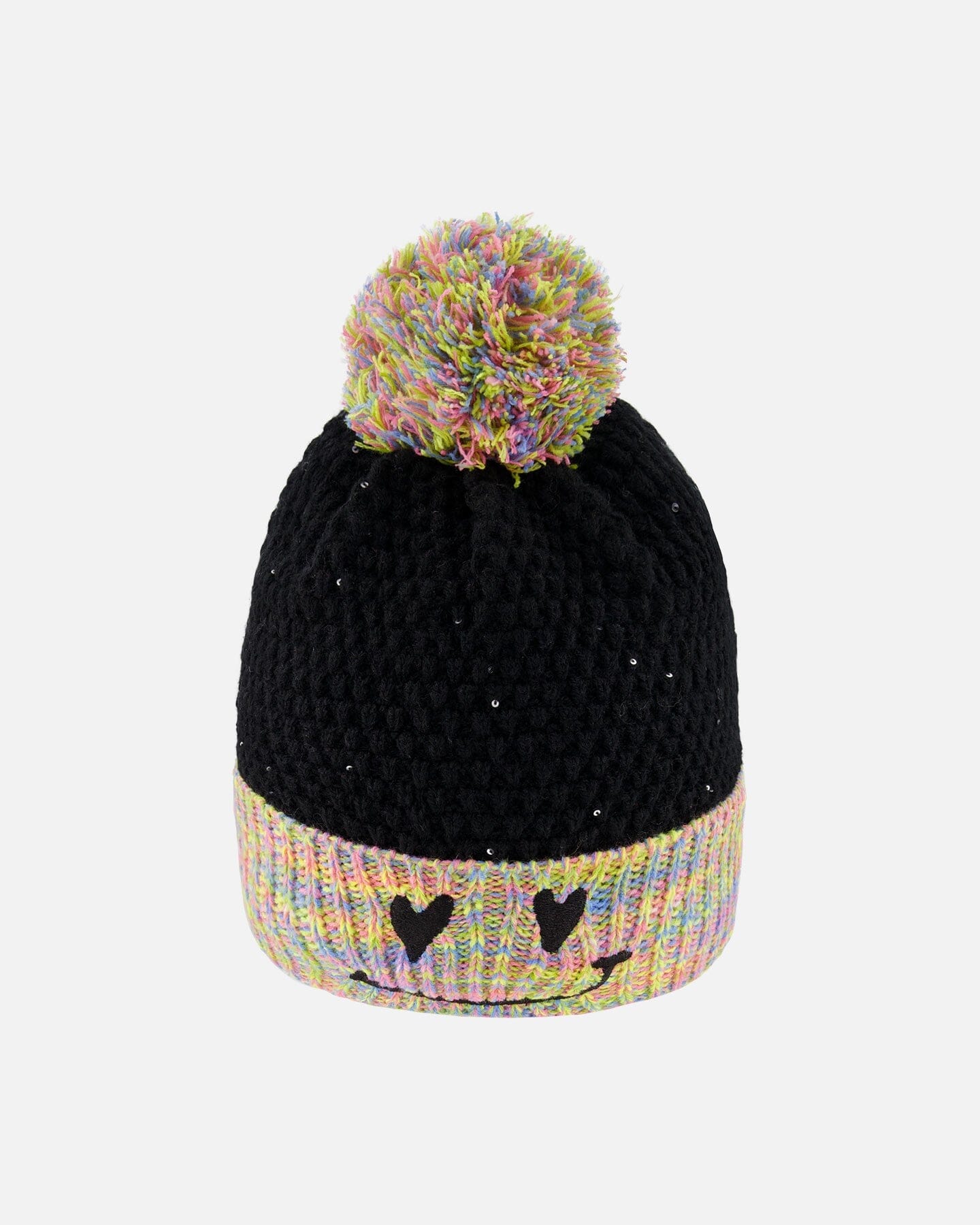 Lined Knit Hat With Pompom Black And Multicolor-3