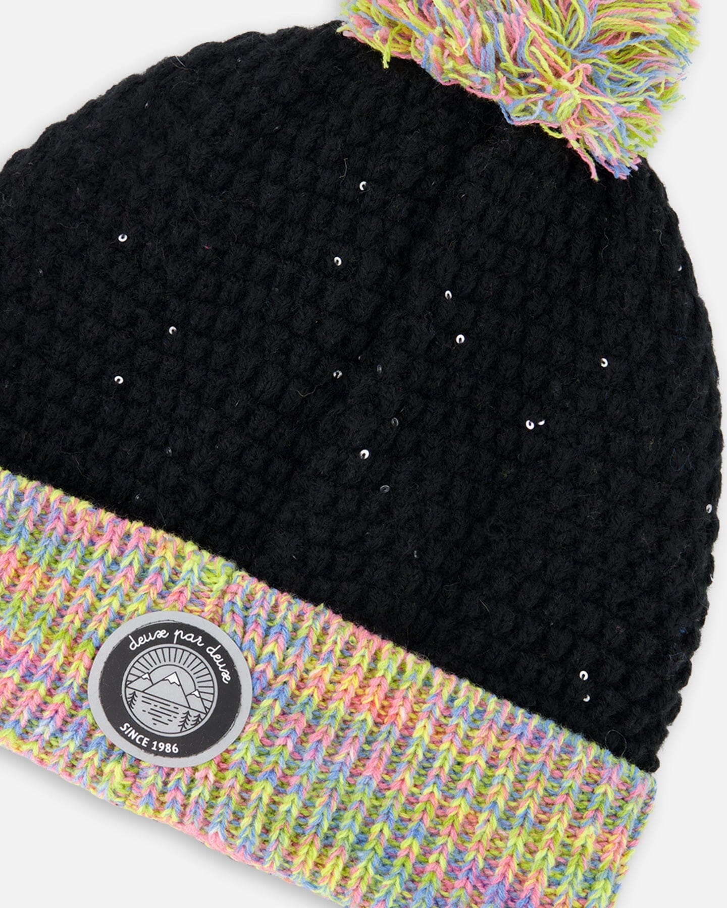 Lined Knit Hat With Pompom Black And Multicolor-4