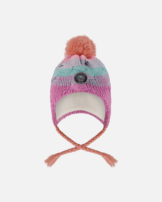 Lined Peruvian Knit Pompom Hat Pink, Orange And Turquoise-0