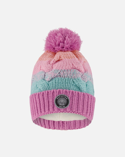 Lined Knit Pompom Hat Pink, Orange And Turquoise-0