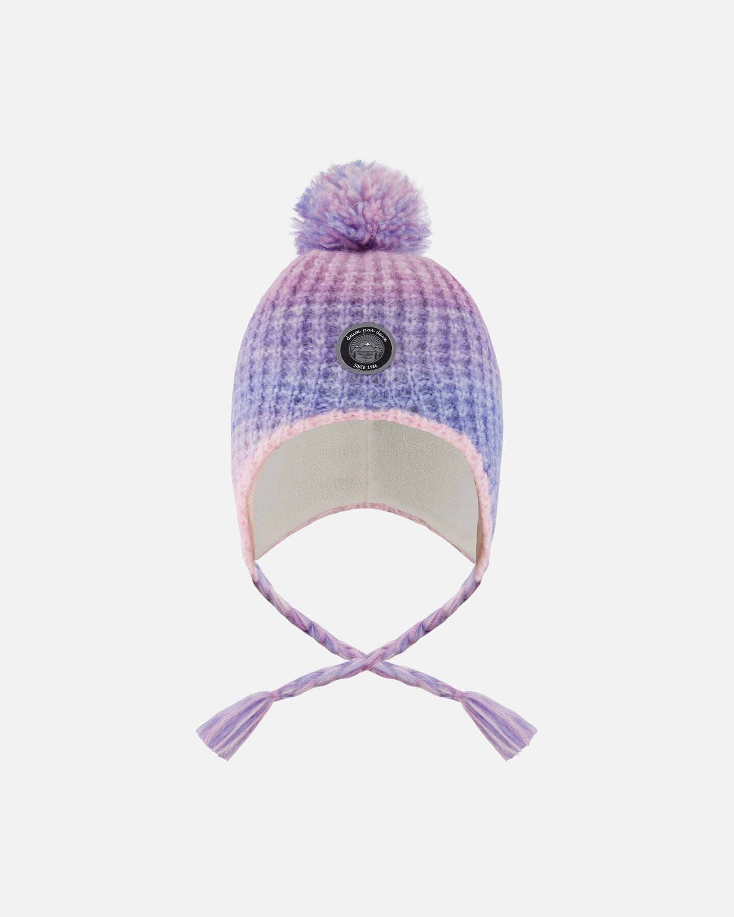 Lined Peruvian Knit Pompom Hat Blue, Purple And Pink-0