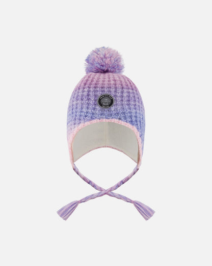 Lined Peruvian Knit Pompom Hat Blue, Purple And Pink-0