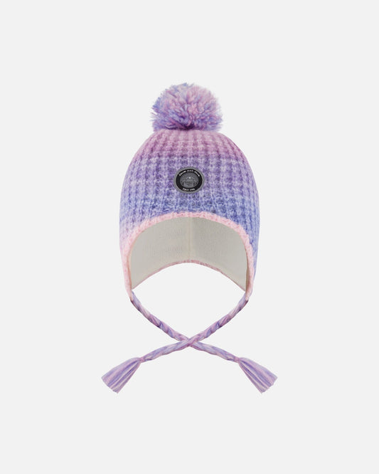 Lined Peruvian Knit Pompom Hat Blue, Purple And Pink-0