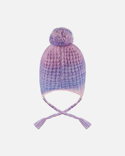 Lined Peruvian Knit Pompom Hat Blue, Purple And Pink-2