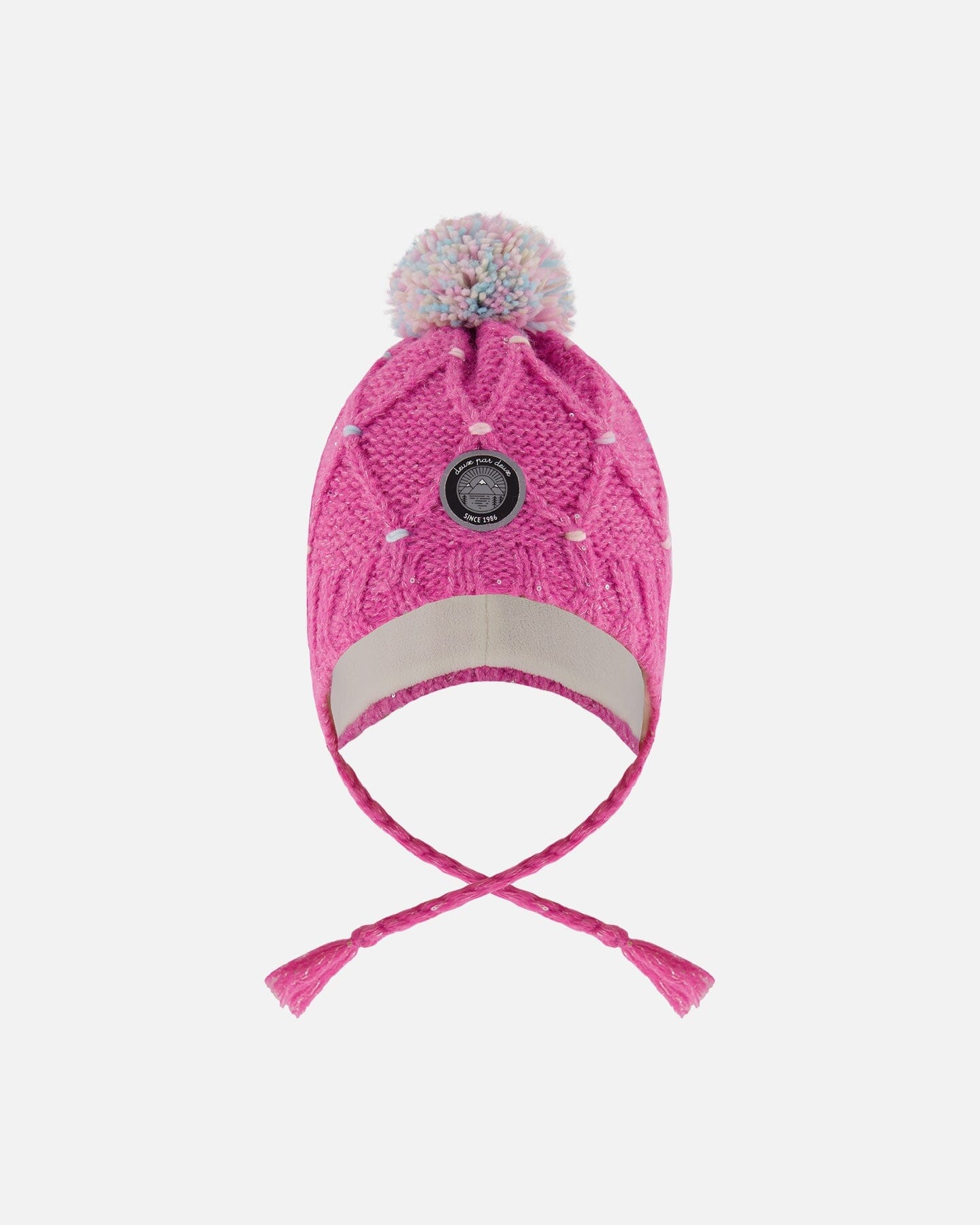Lined Peruvian Knit Hat With Pompom Pink And Multicolor-0