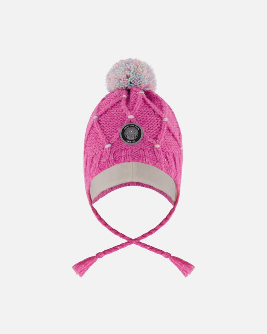 Lined Peruvian Knit Hat With Pompom Pink And Multicolor-0