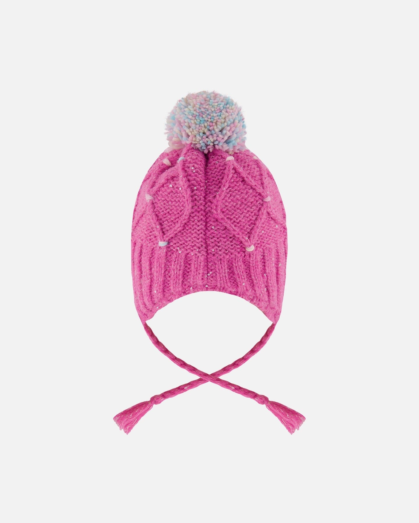 Lined Peruvian Knit Hat With Pompom Pink And Multicolor-2