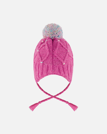 Lined Peruvian Knit Hat With Pompom Pink And Multicolor-2