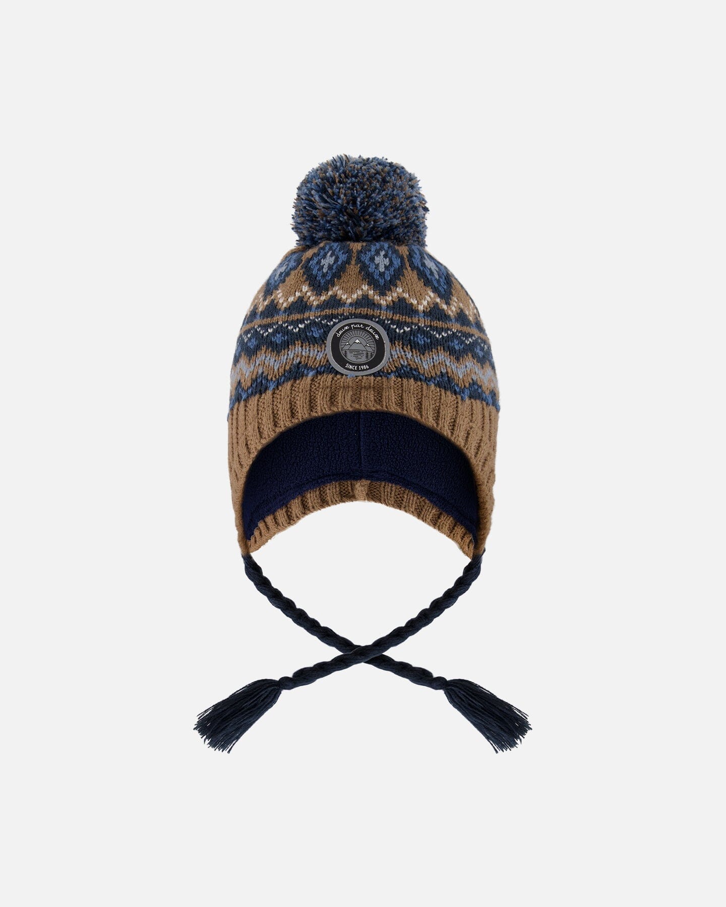 Lined Peruvian Knit Pompom Hat Taupe And Navy-0