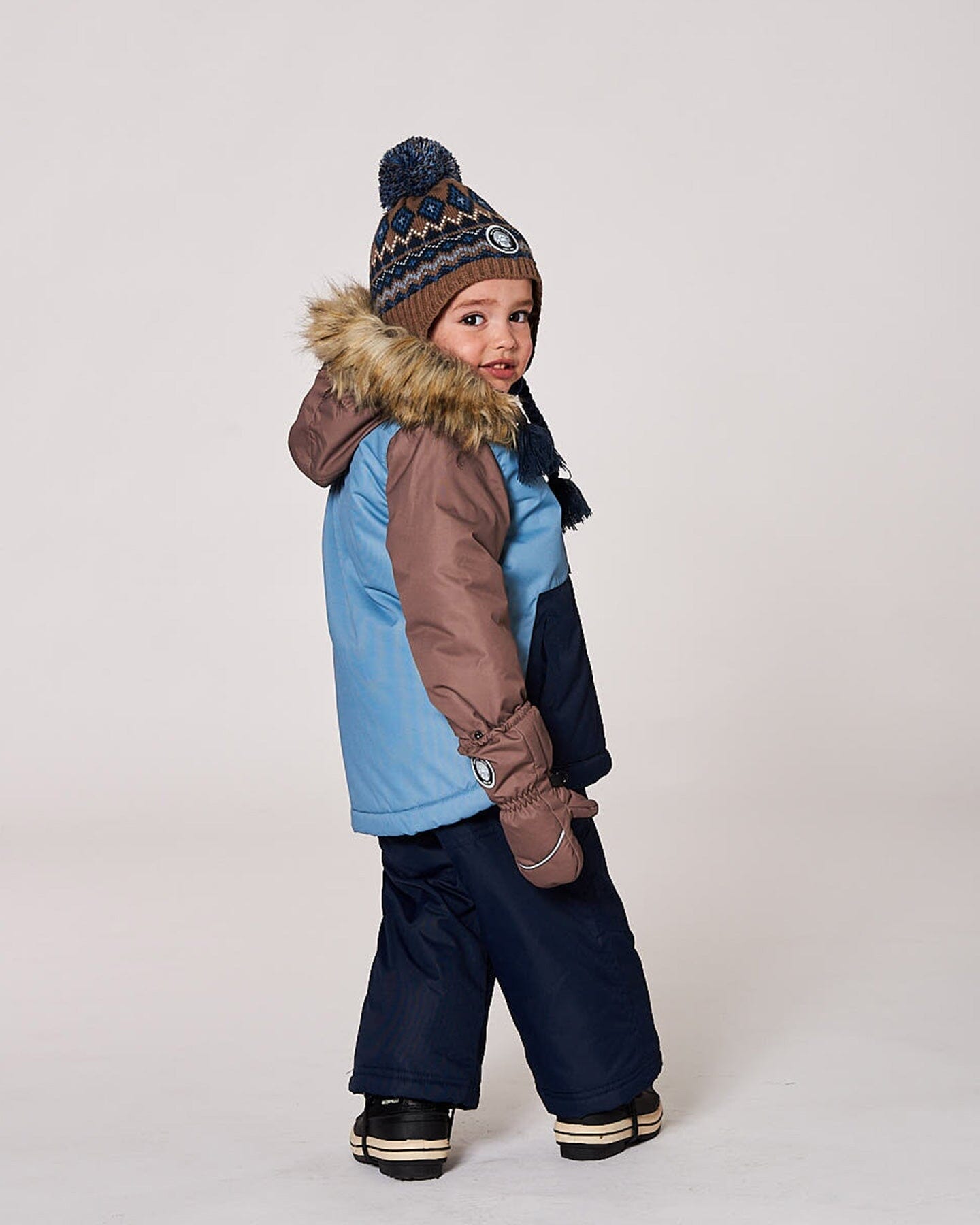Lined Peruvian Knit Pompom Hat Taupe And Navy-1