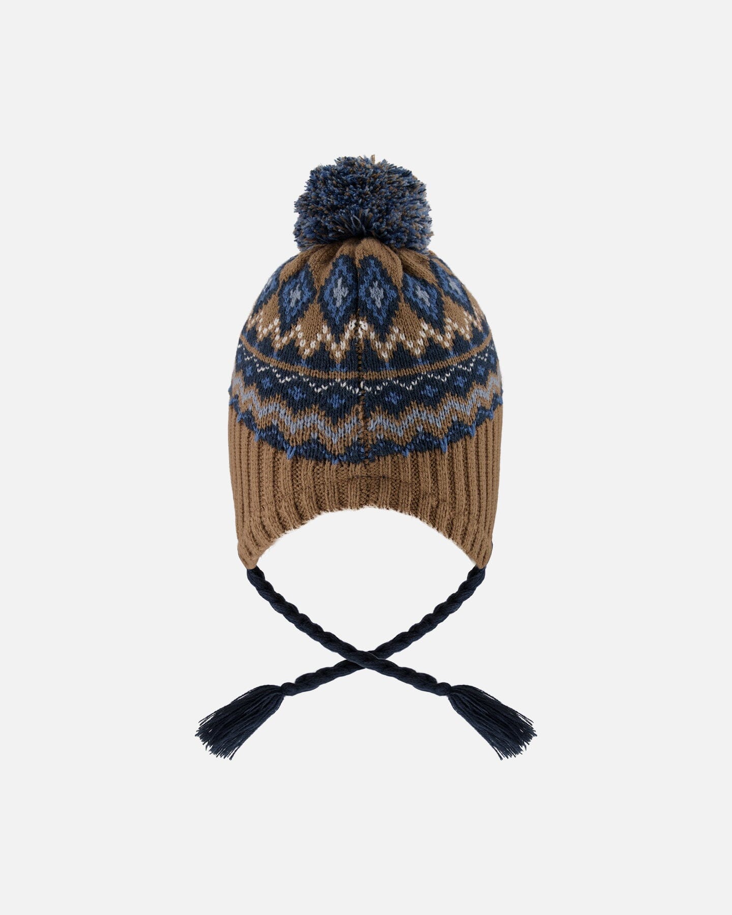 Lined Peruvian Knit Pompom Hat Taupe And Navy-2