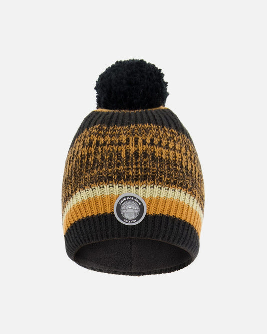 Lined Knit Pompom Hat Black And Ocher-0
