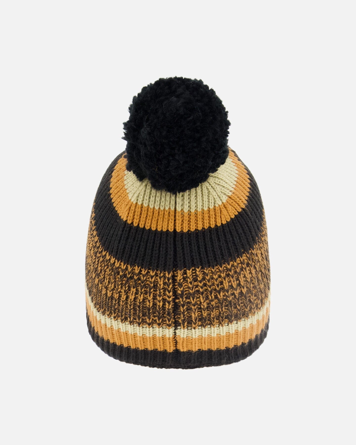 Lined Knit Pompom Hat Black And Ocher-2