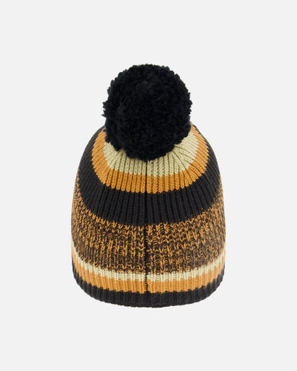 Lined Knit Pompom Hat Black And Ocher-2