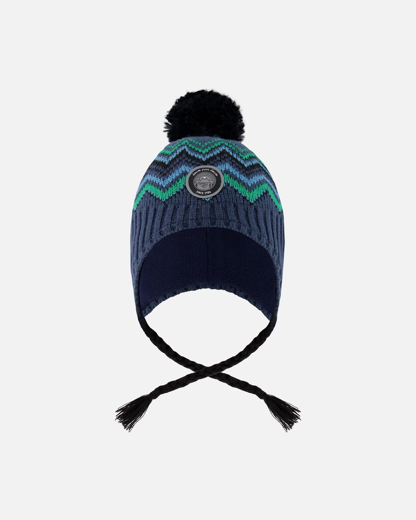 Lined Peruvian Knit Pompom Hat Black And Blue-0