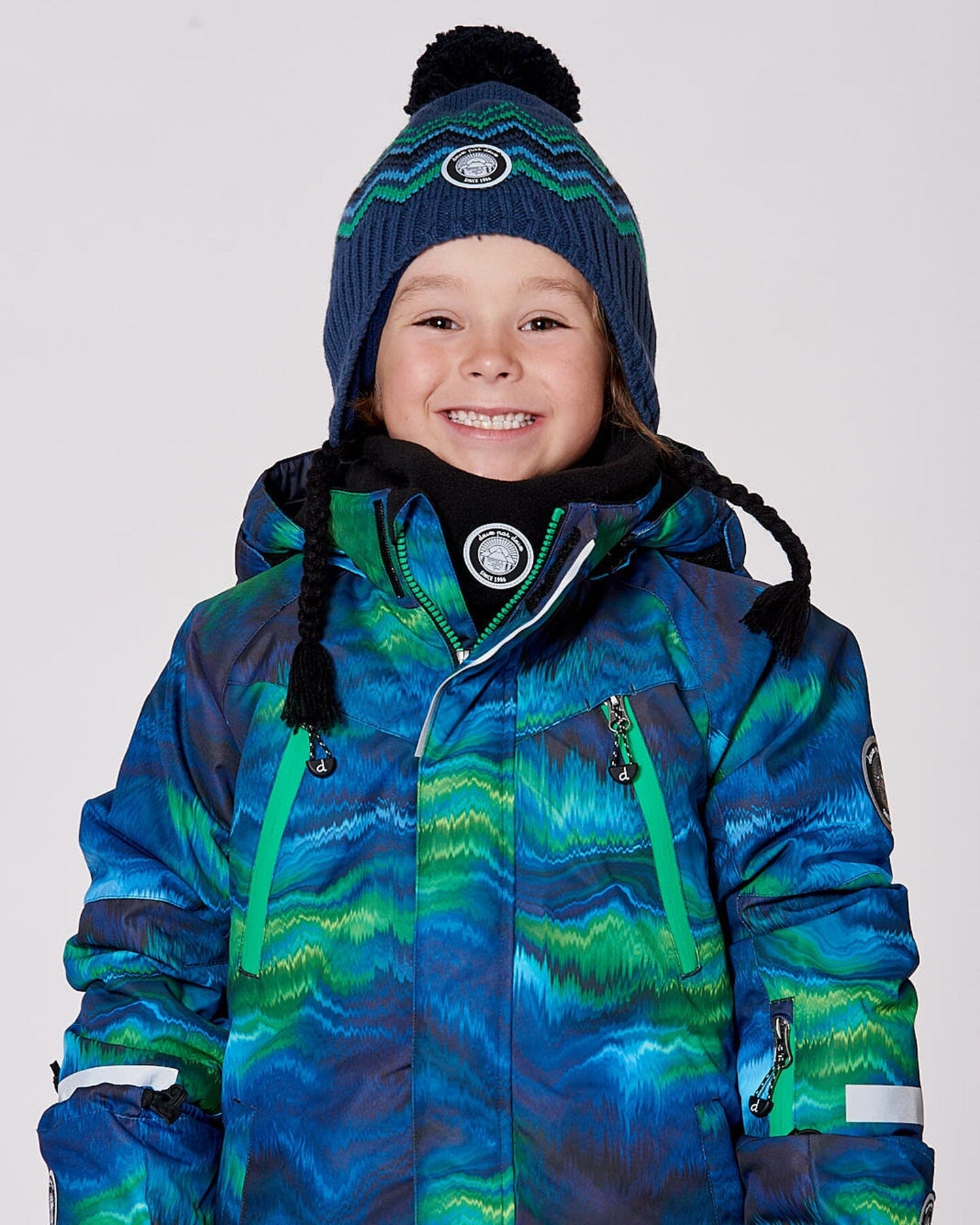 Lined Peruvian Knit Pompom Hat Black And Blue-1