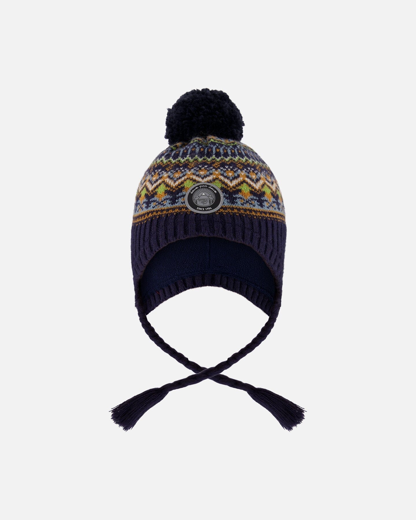 Lined Peruvian Knit Hat With Pompom Taupe And Navy-0