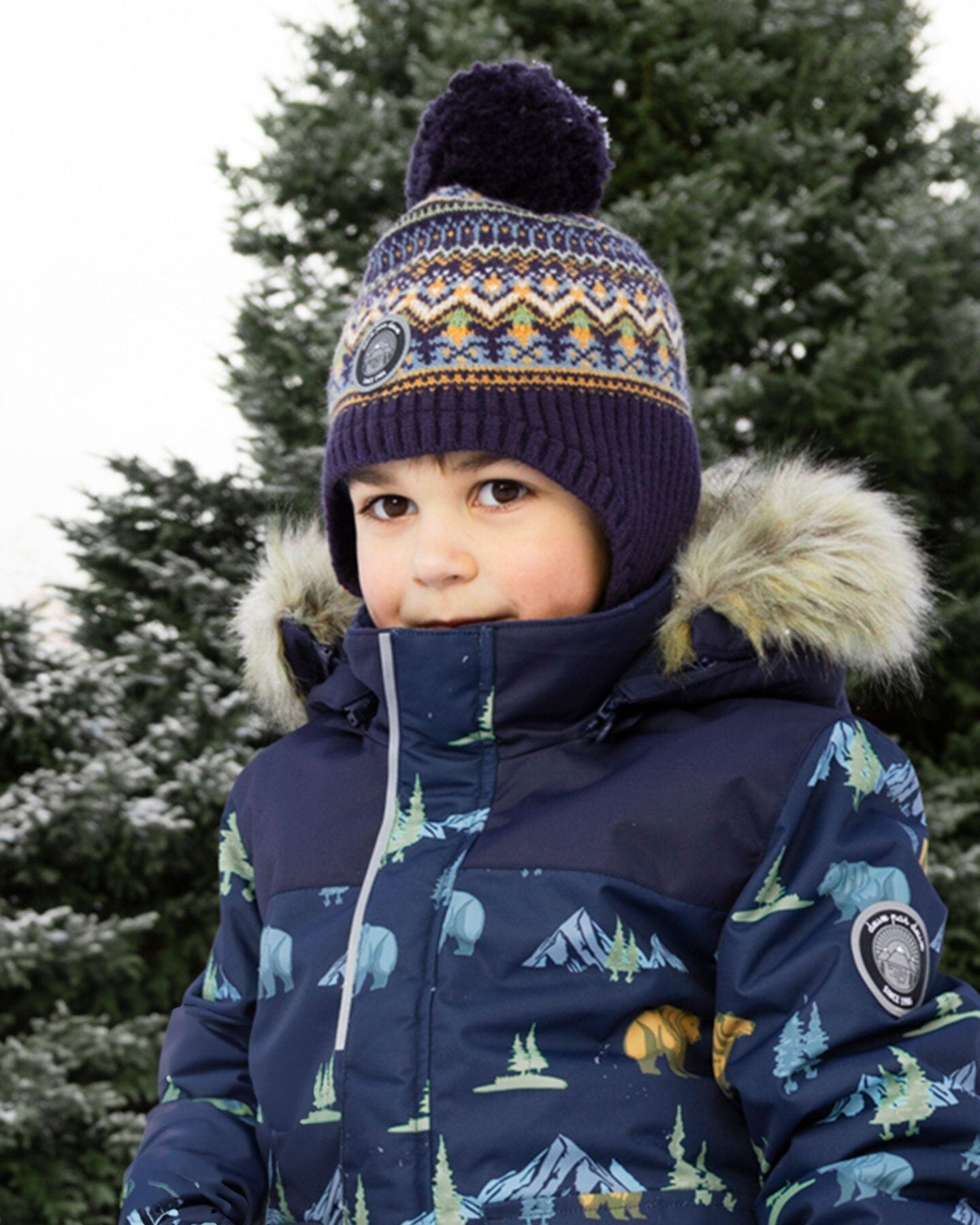 Lined Peruvian Knit Hat With Pompom Taupe And Navy-1