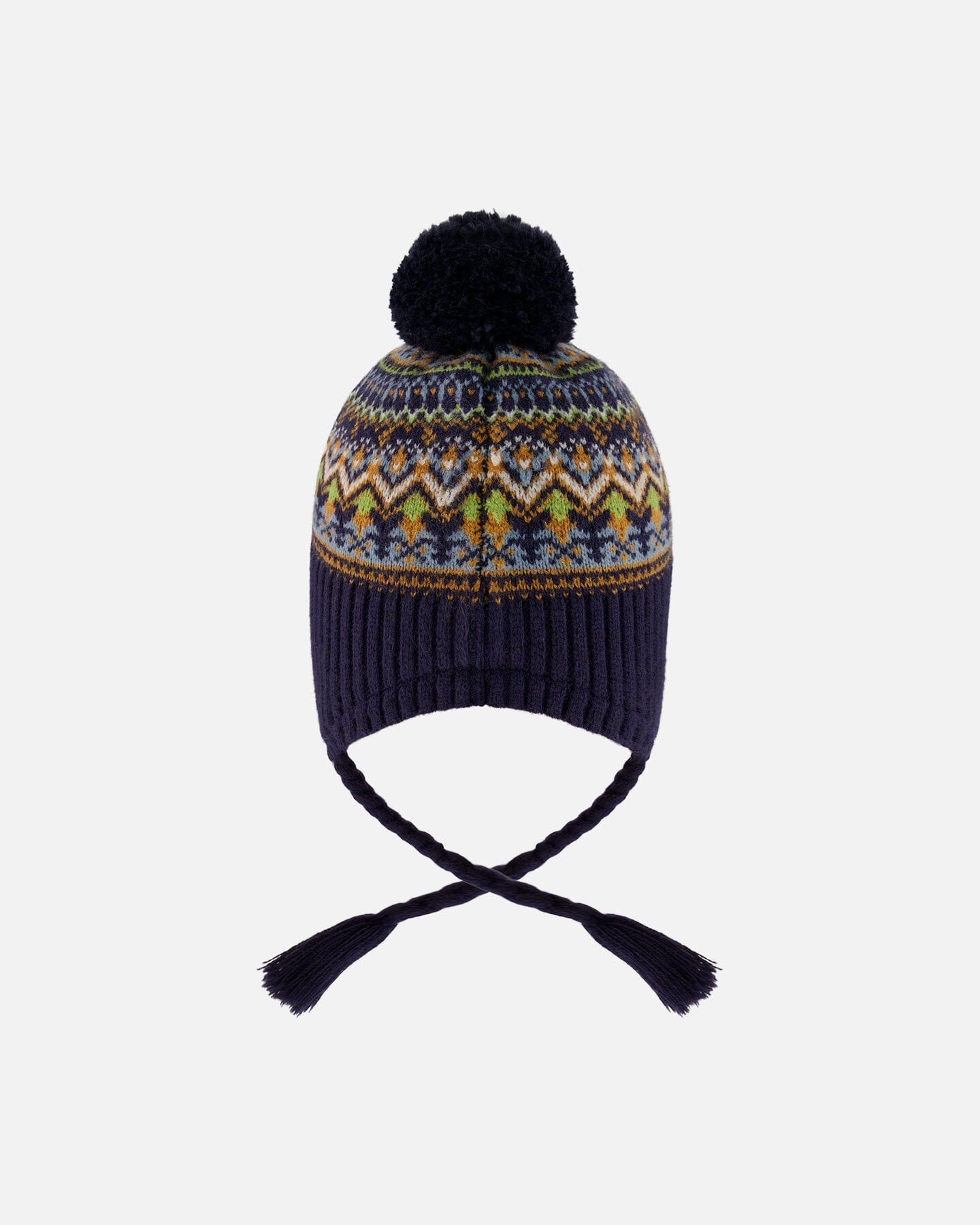 Lined Peruvian Knit Hat With Pompom Taupe And Navy-3