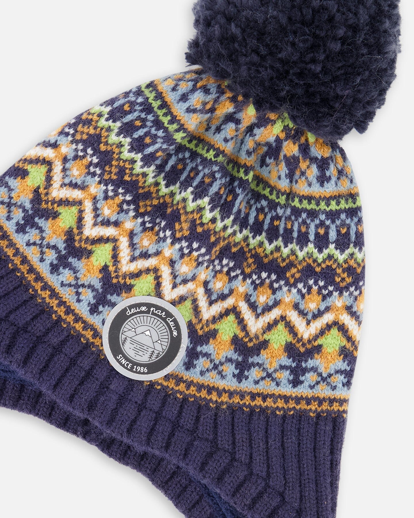 Lined Peruvian Knit Hat With Pompom Taupe And Navy-4