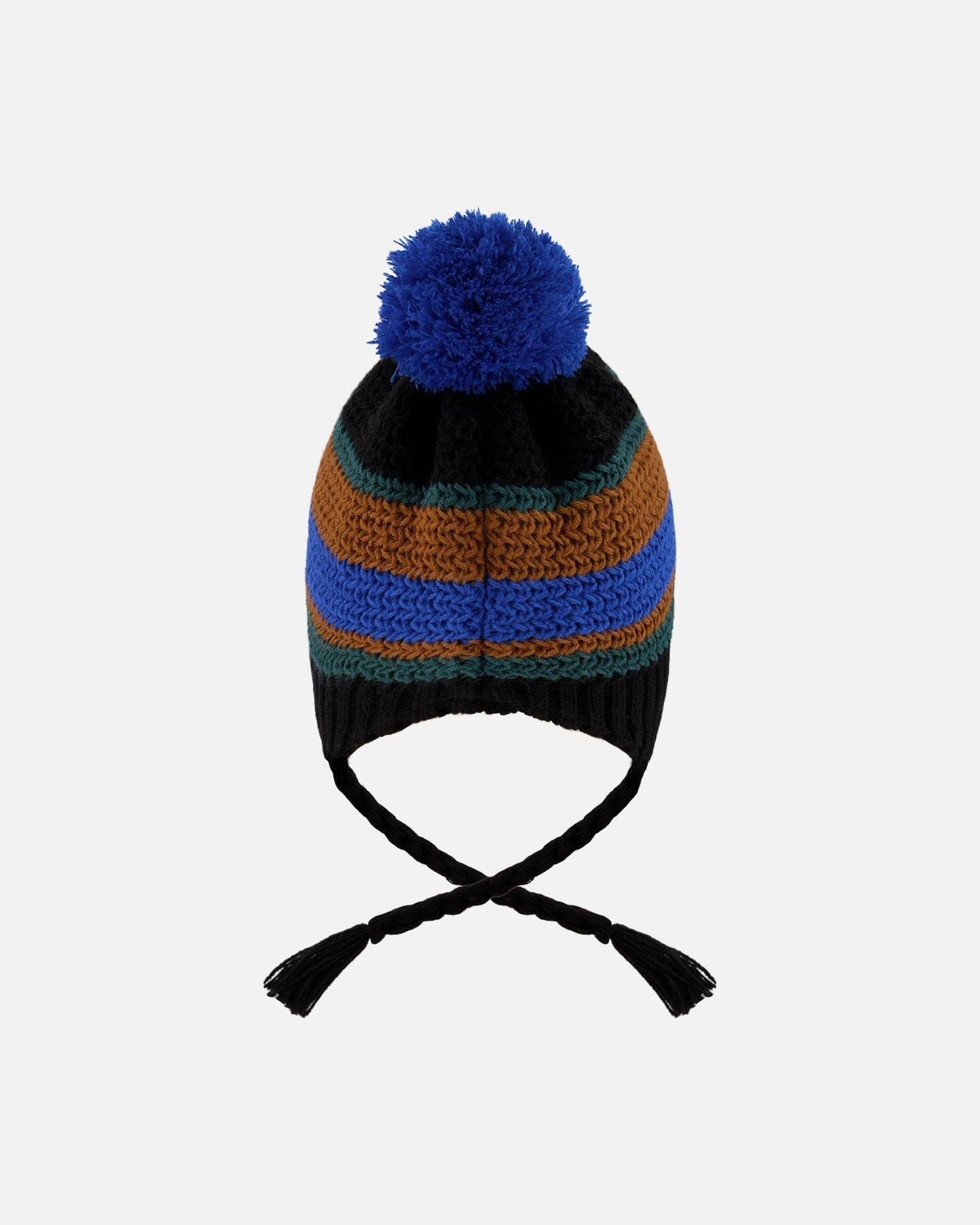 Lined Peruvian Knit Pompom Hat Black, Blue And Brown-3