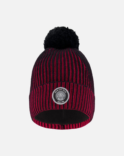 Lined Knit Pompom Hat Red And Black-0