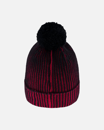 Lined Knit Pompom Hat Red And Black-2
