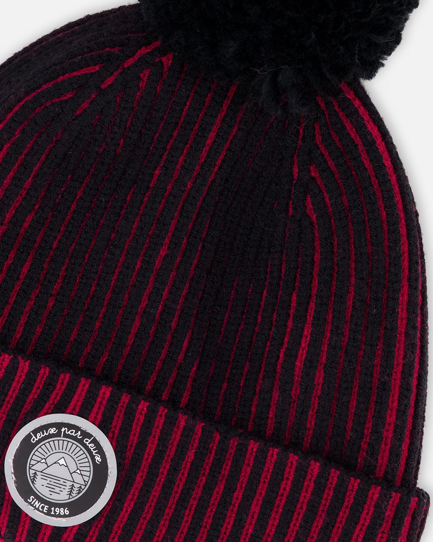 Lined Knit Pompom Hat Red And Black-3