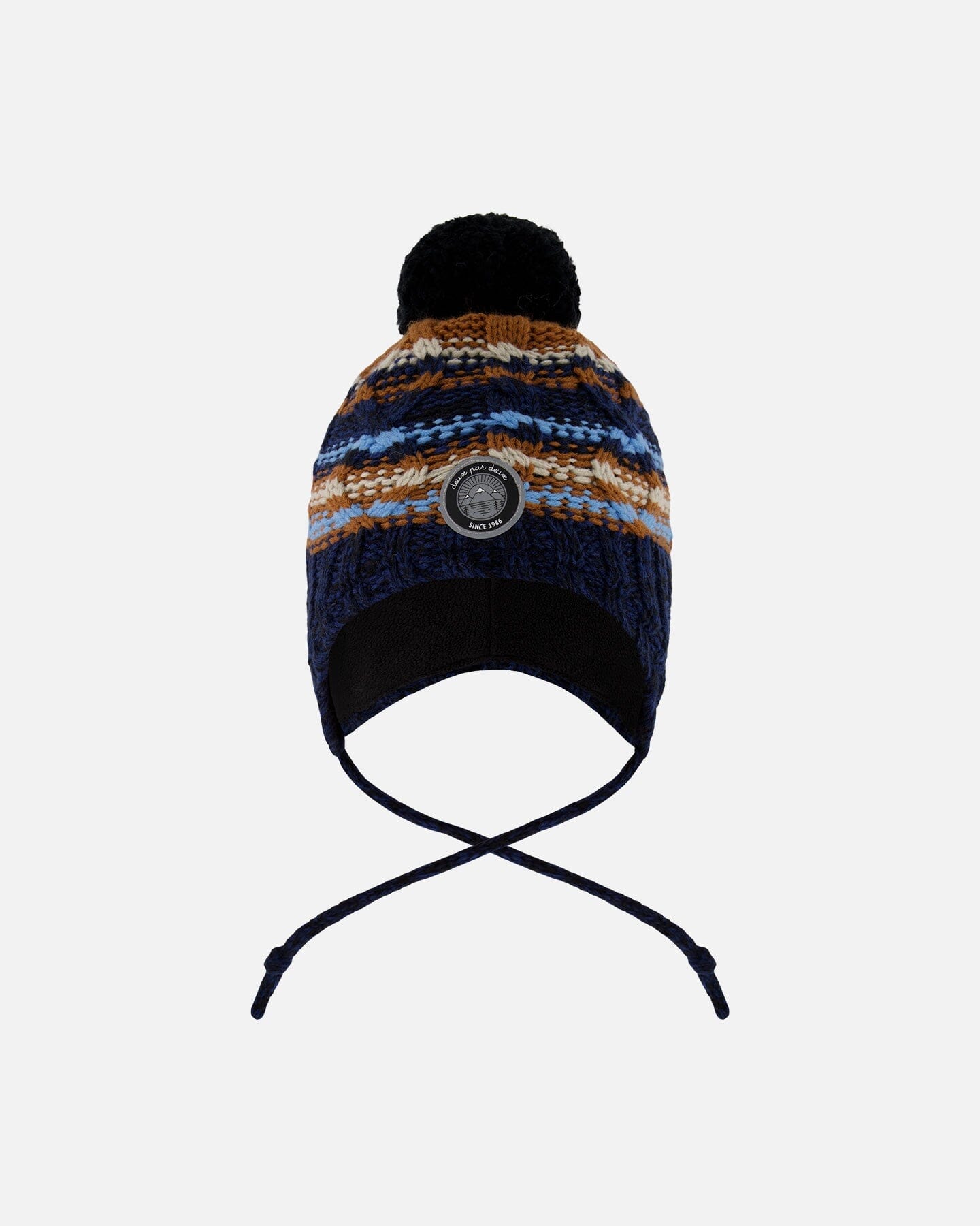 Lined Peruvian Knit Winter Hat With Pompom Taupe And Navy-0