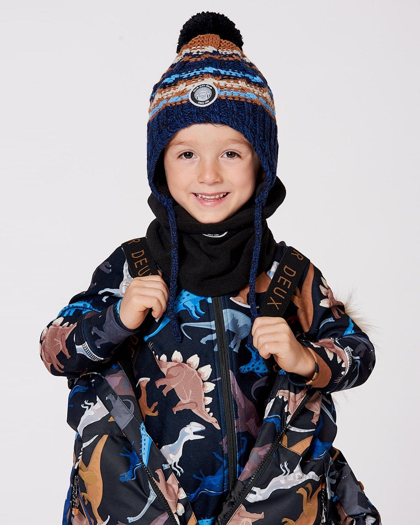 Lined Peruvian Knit Winter Hat With Pompom Taupe And Navy-1