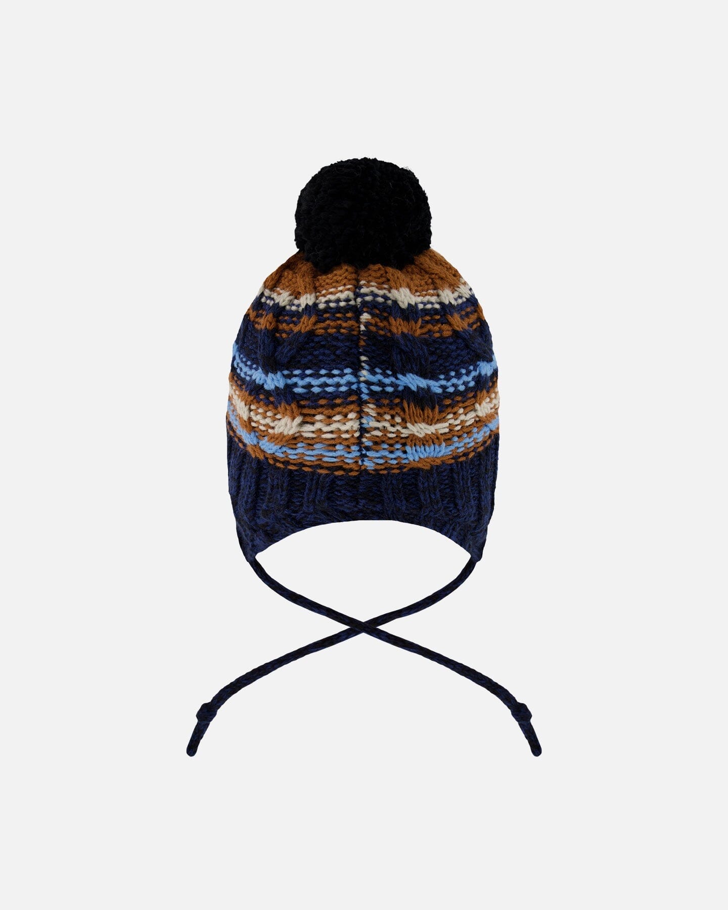 Lined Peruvian Knit Winter Hat With Pompom Taupe And Navy-2