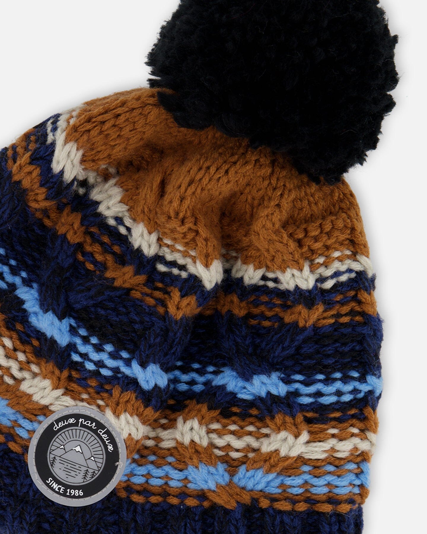 Lined Peruvian Knit Winter Hat With Pompom Taupe And Navy-3