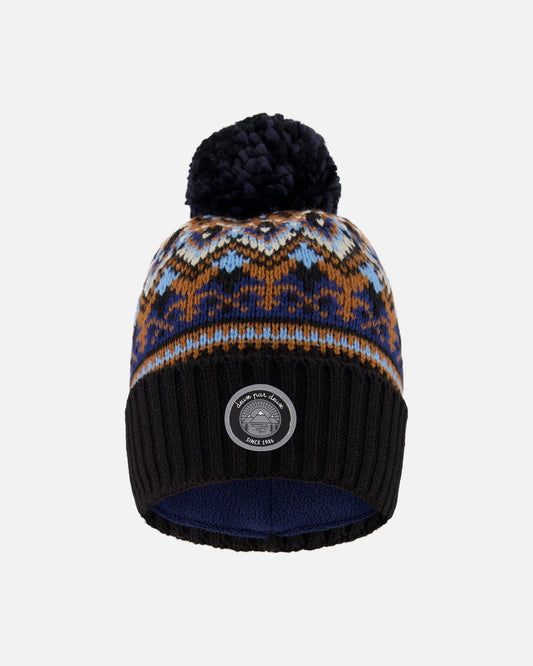 Lined Knit Winter Hat With Pompom Taupe And Navy-0