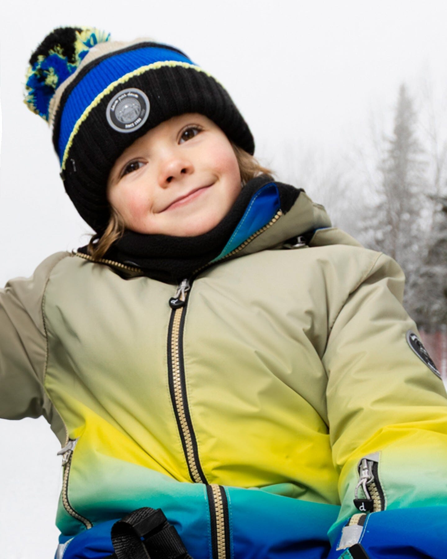 Lined Knit Pompom Hat Black, Taupe And Lime Green-1