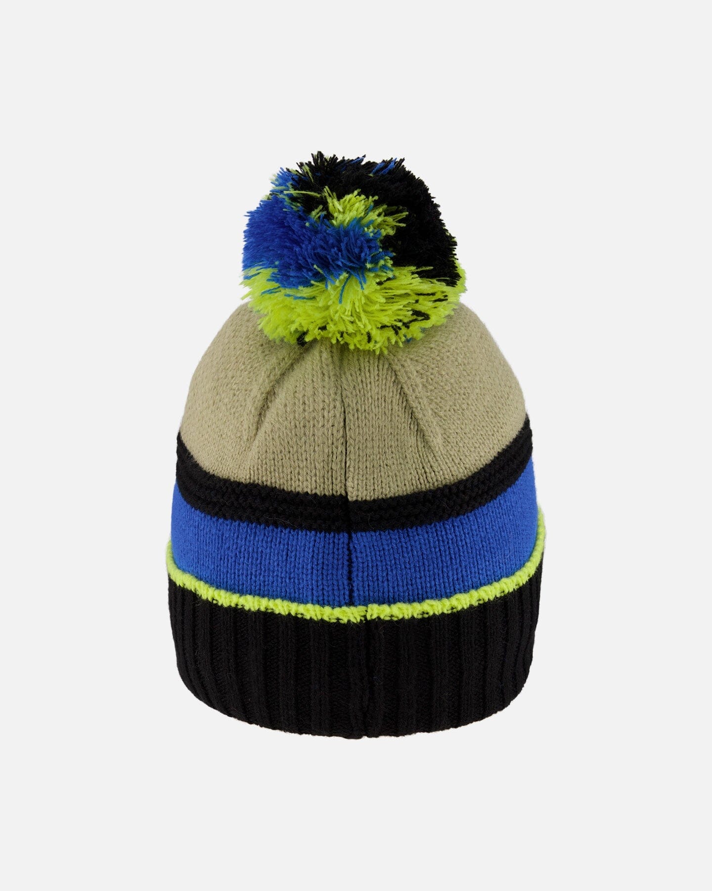 Lined Knit Pompom Hat Black, Taupe And Lime Green-3