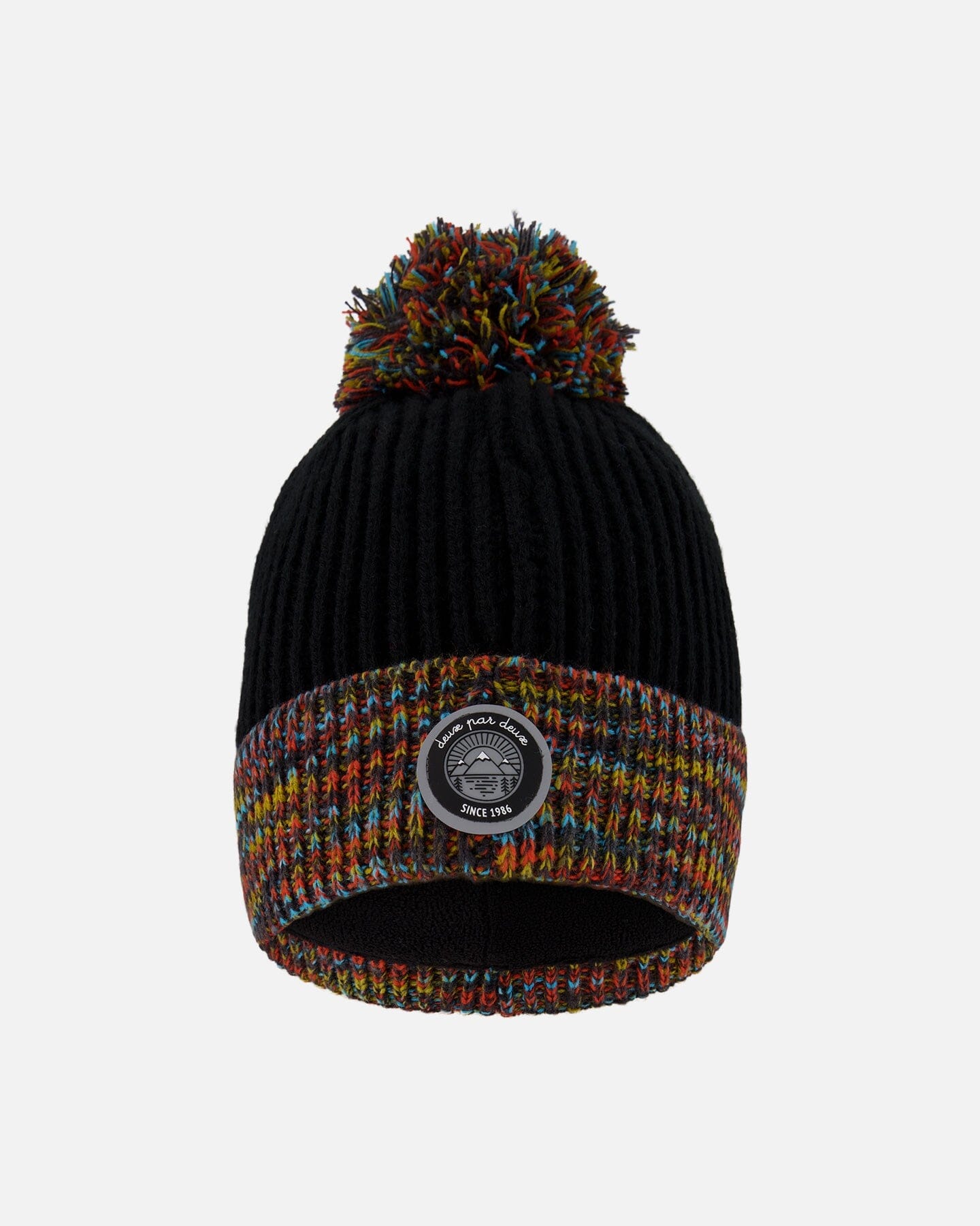 Lined Knit Winter Hat With Pompom Black And Multicolor-0