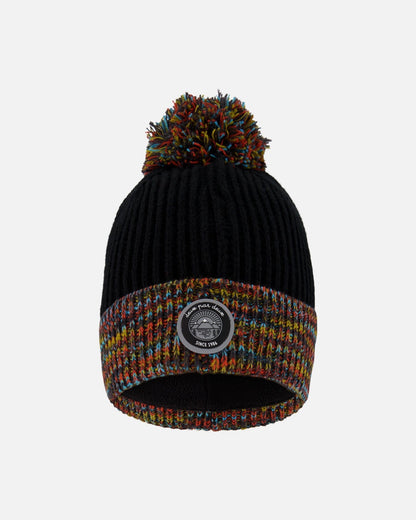 Lined Knit Winter Hat With Pompom Black And Multicolor-0