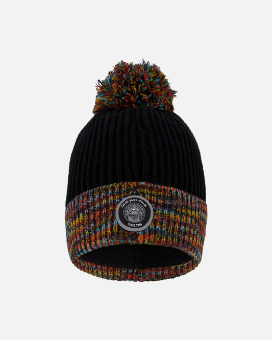 Lined Knit Winter Hat With Pompom Black And Multicolor-0