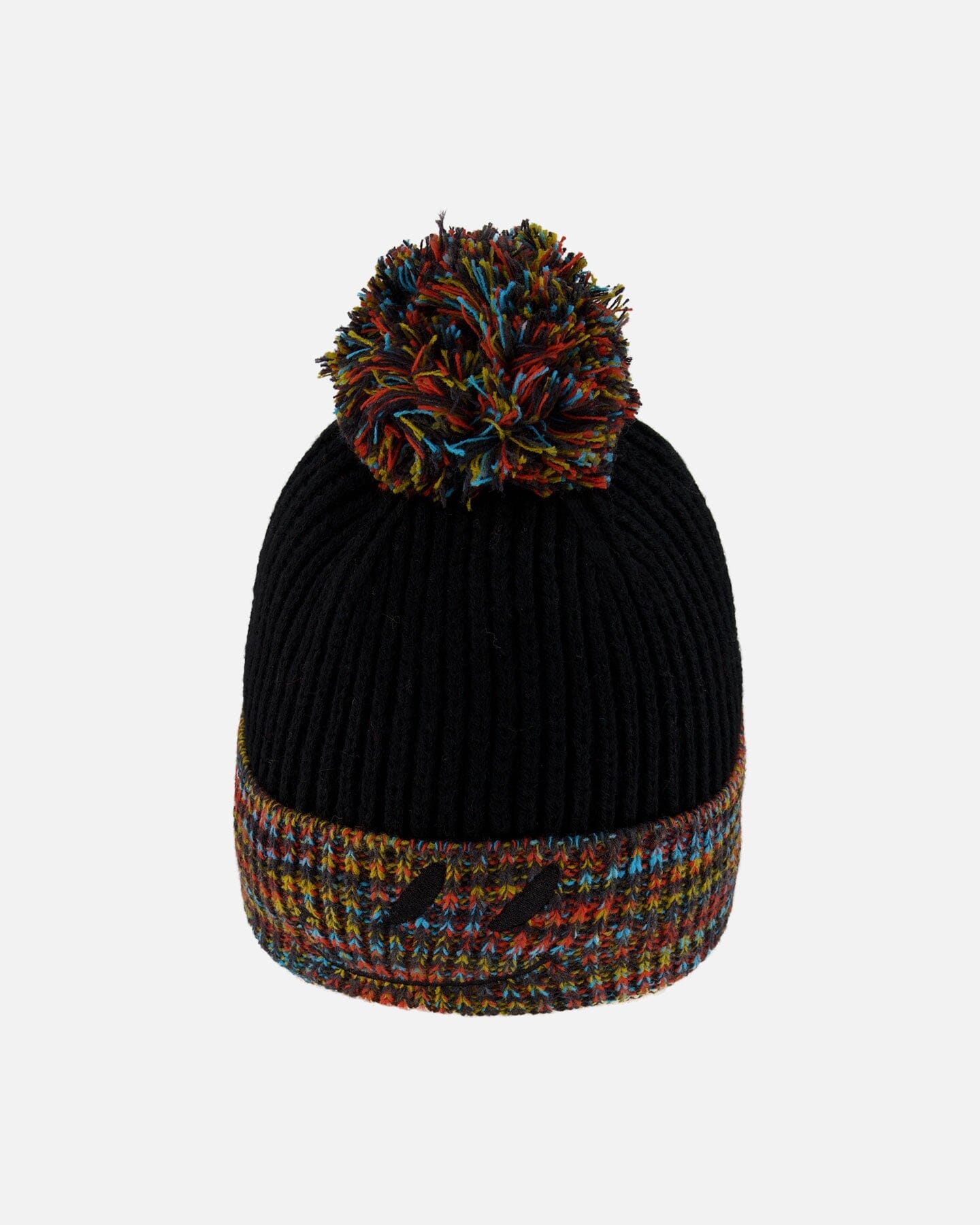 Lined Knit Winter Hat With Pompom Black And Multicolor-3