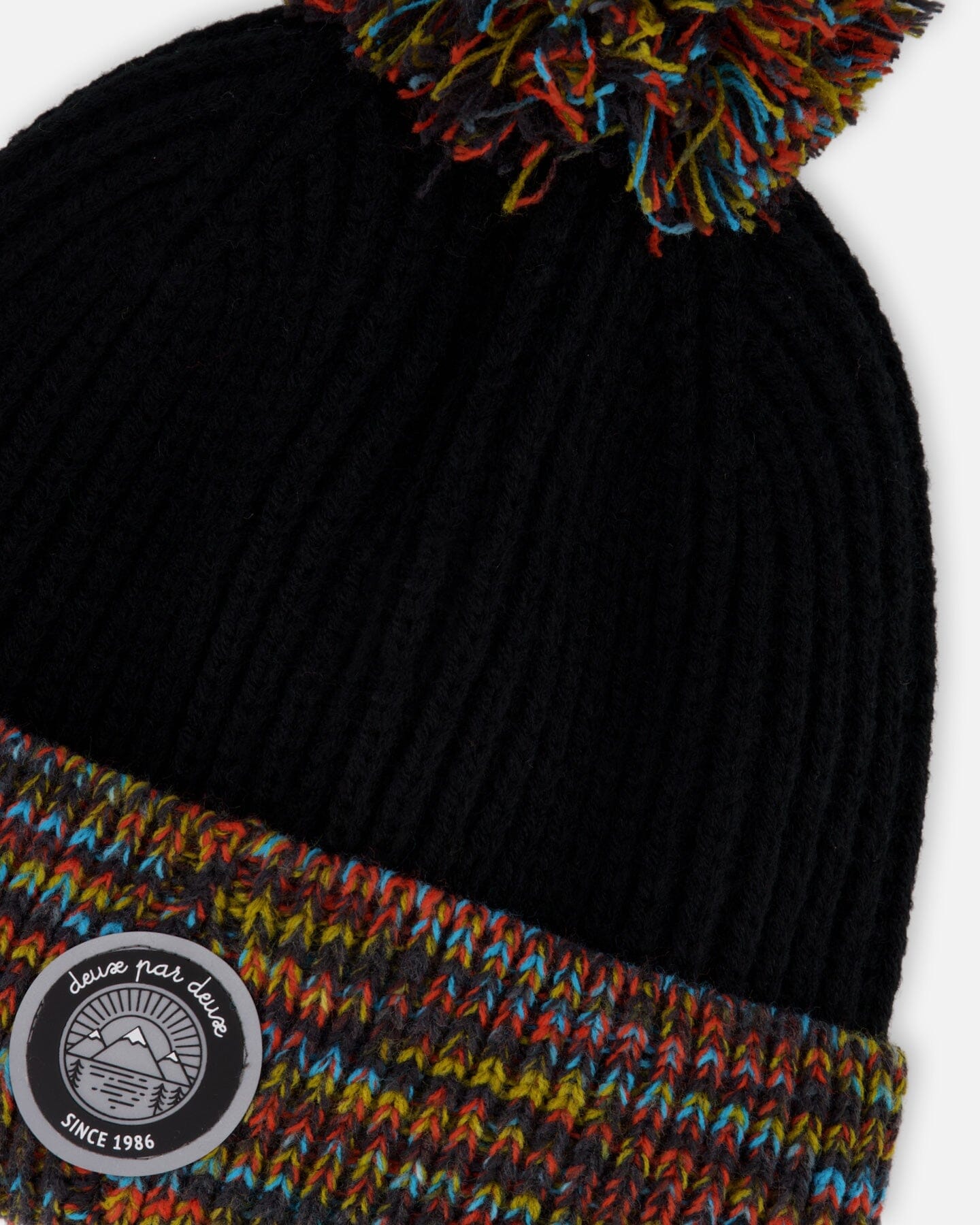 Lined Knit Winter Hat With Pompom Black And Multicolor-4