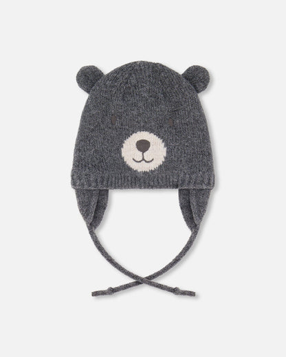 Lined Knit Hat With Ears Gray-0
