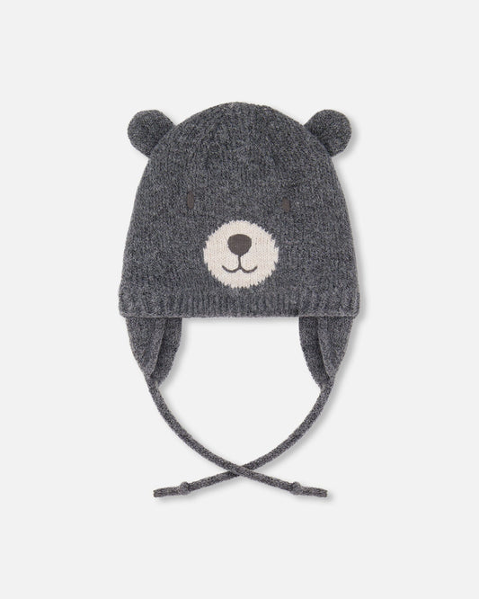 Lined Knit Hat With Ears Gray-0