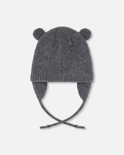 Lined Knit Hat With Ears Gray-2