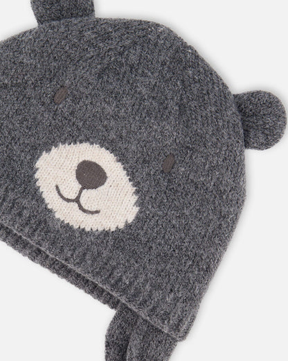 Lined Knit Hat With Ears Gray-3