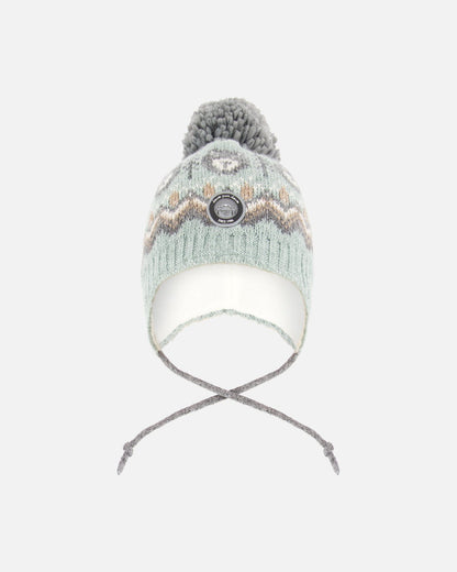 Lined Peruvian Knit Pompom Hat Gray And Sage-0