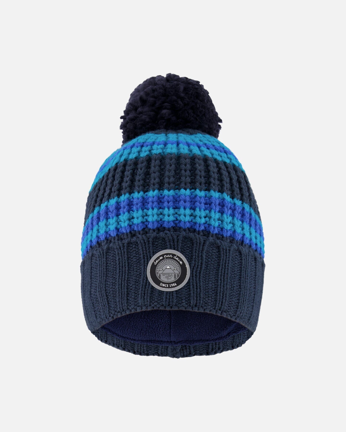 Lined Knit Winter Hat With Pompom Black And Blue-0
