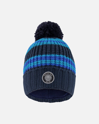 Lined Knit Winter Hat With Pompom Black And Blue-0